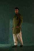 Load image into Gallery viewer, Men's Deep Green Stripe Pathani Kurta Set with Jacket- set of 3
