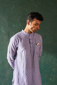 Load image into Gallery viewer, Midas Lavender Chevron Embroidered Kurta With Pant- set of 2

