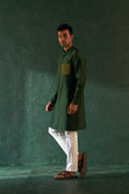 Load image into Gallery viewer, Men's Deep Green Straight Kurta Set with Jacket- set of 3
