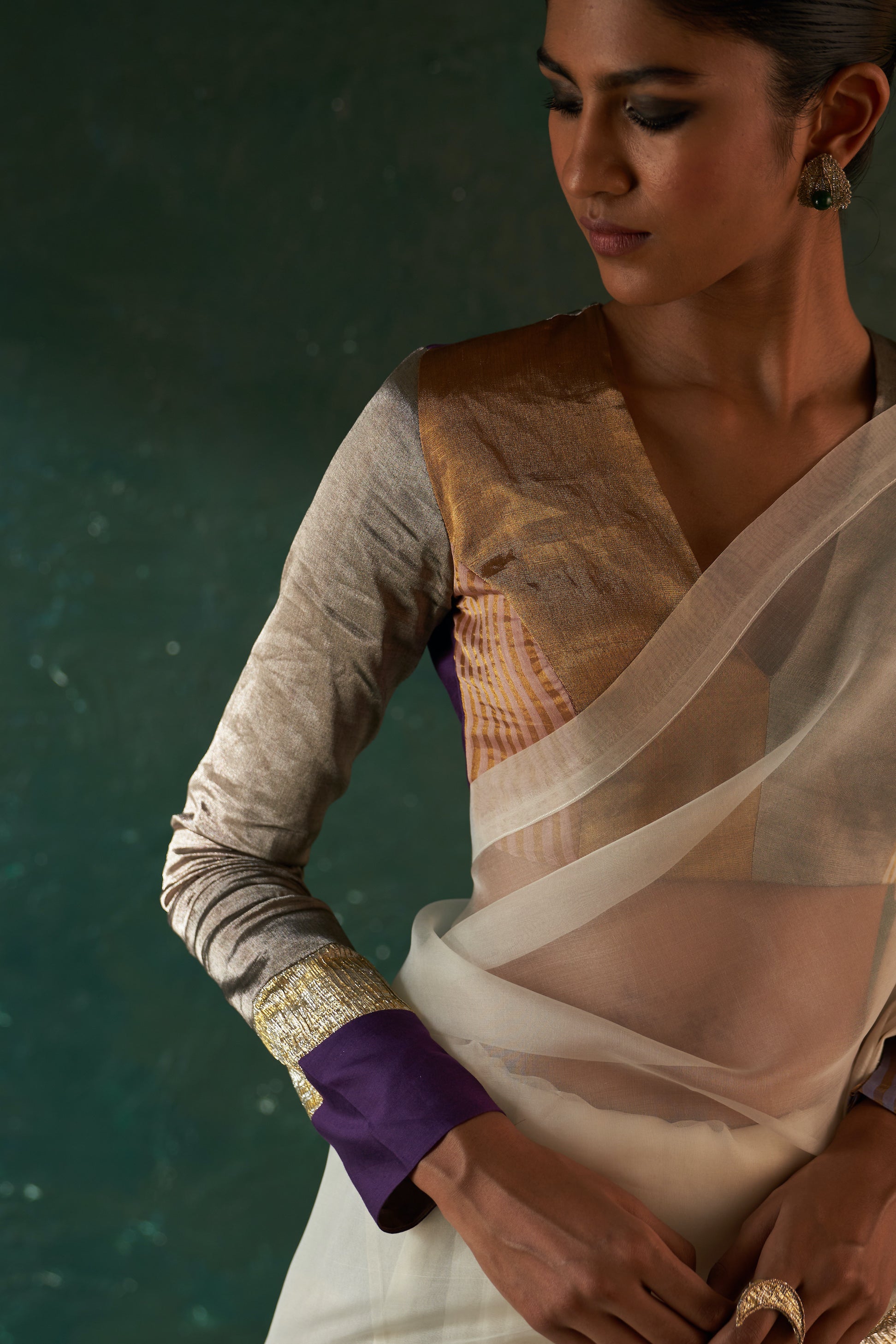 Midas Ivory Saree with Tissue Blouse- set of 2