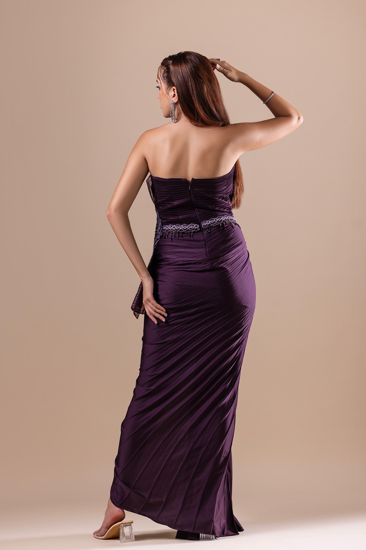 Burgundy Armani Satin Embroidered Tube Dress