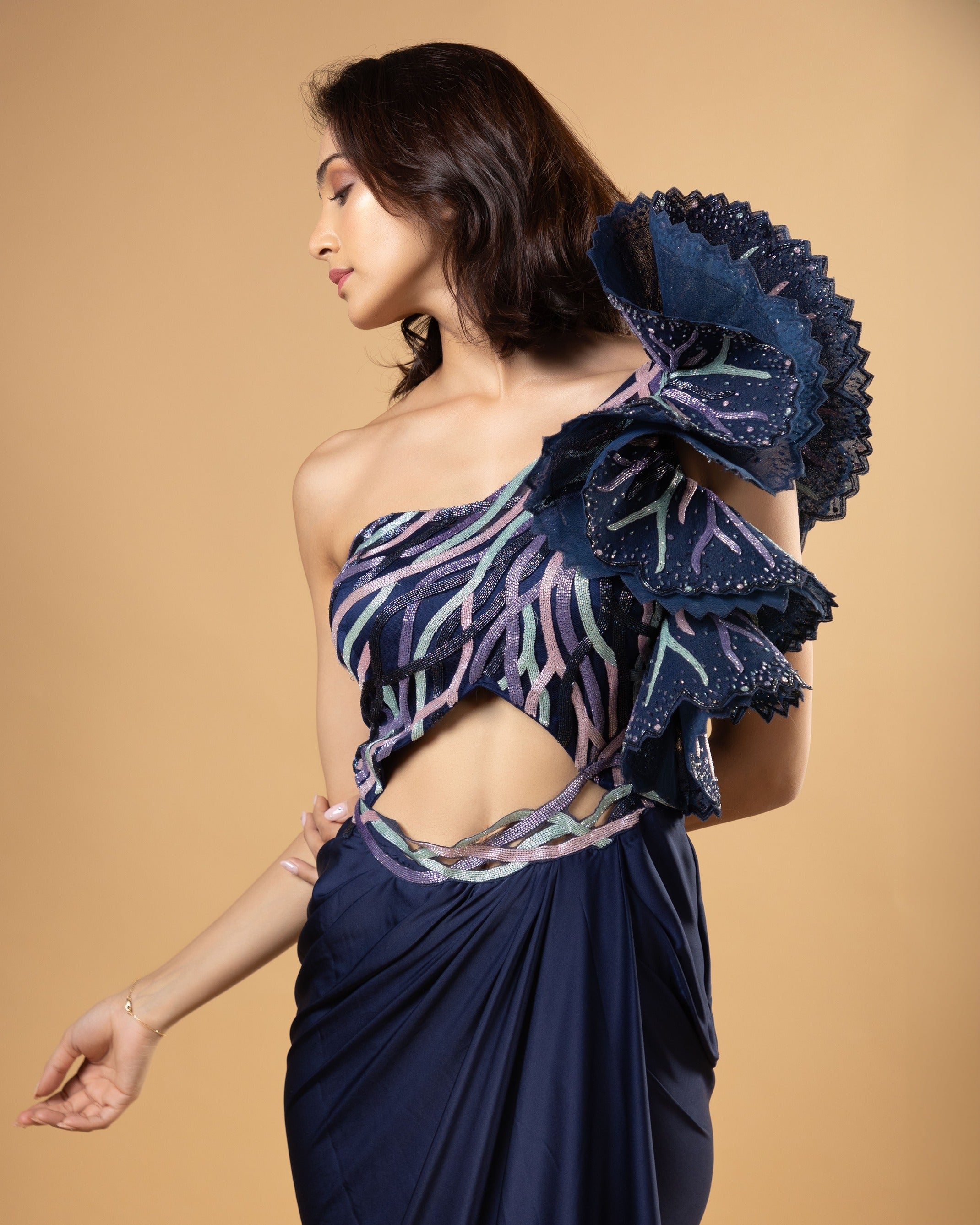 Angeline Navy Blue Drape Dress