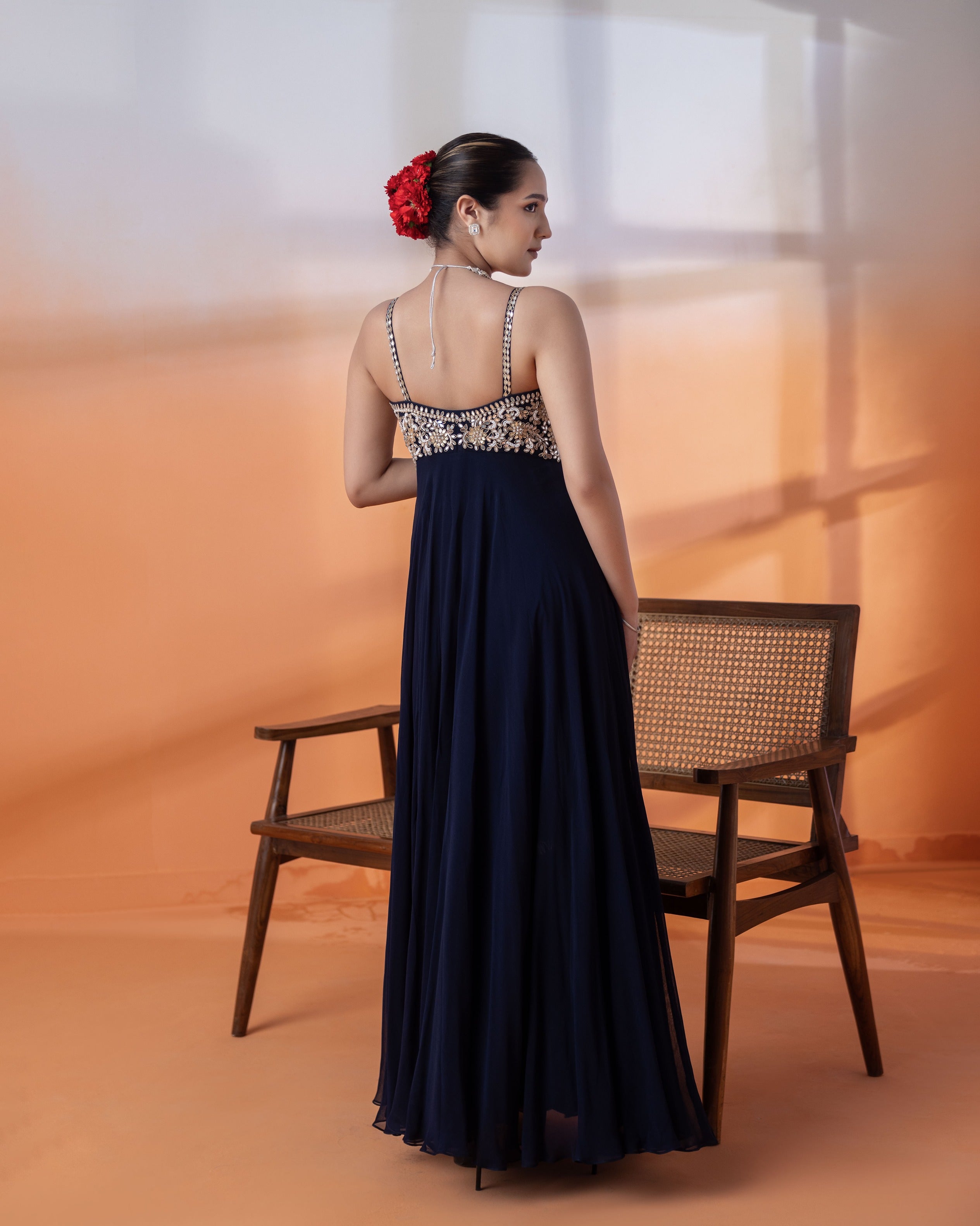 Navy Mirror & Kundan Anarkali