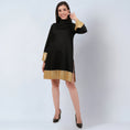 Load image into Gallery viewer, Black Cotton Satin Tunic Dress with Gold Sequin Border
