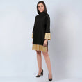 Load image into Gallery viewer, Black Cotton Satin Tunic Dress with Gold Sequin Border
