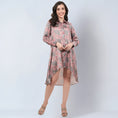 Load image into Gallery viewer, Grey and Pink Floral Hi-Low Dress
