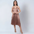Load image into Gallery viewer, Brown A-Line Dress with Bead Lace Detail with Slip

