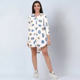 Load image into Gallery viewer, White and Blue Evil Eye Print Shirt Dress
