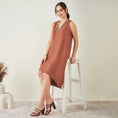Load image into Gallery viewer, Brown A-Line Linen Dress with Cut Dana Lace Detail
