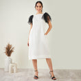 Load image into Gallery viewer, Off-White Linen Dress with Black Net Sleeves
