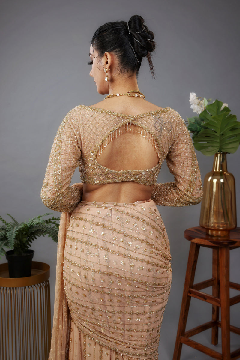 Predrae Handwork Saree Set In Gold