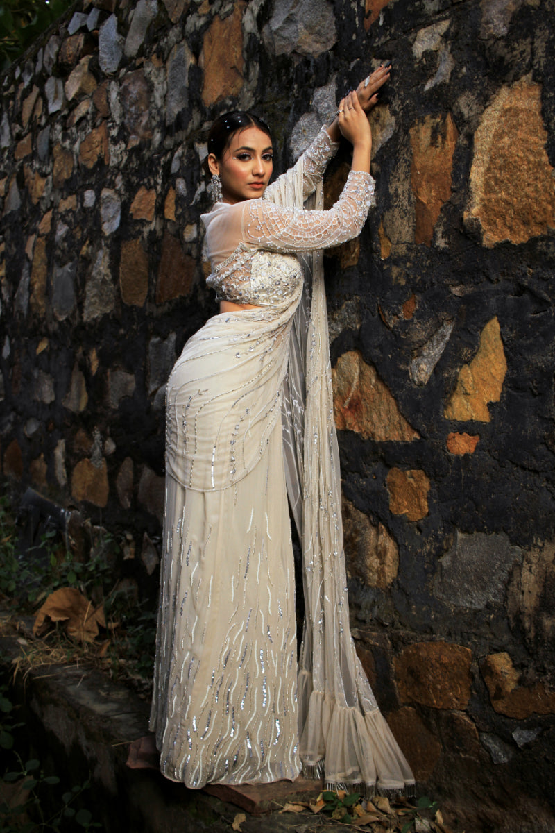 Pre Drape Handwork Saree Set