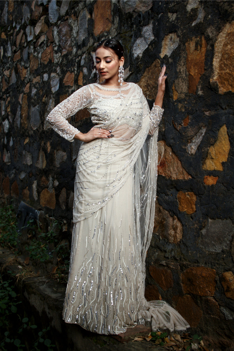 Pre Drape Handwork Saree Set