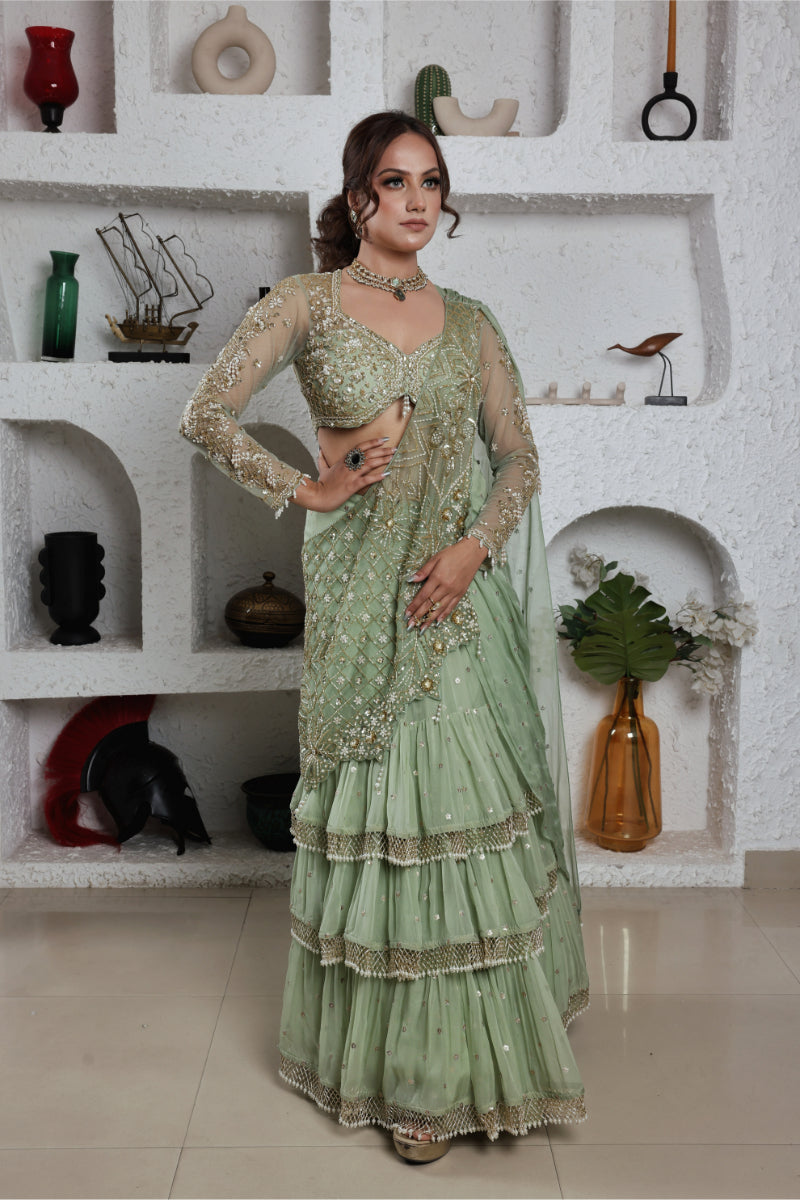 Pre Drape Ruffle Lehnga Saree