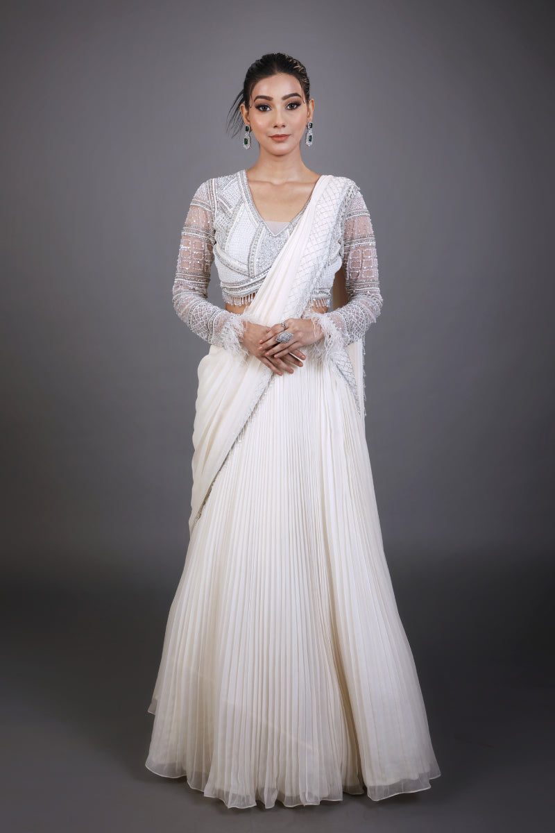 Pre Drape Pleated Skirt Handwork Set