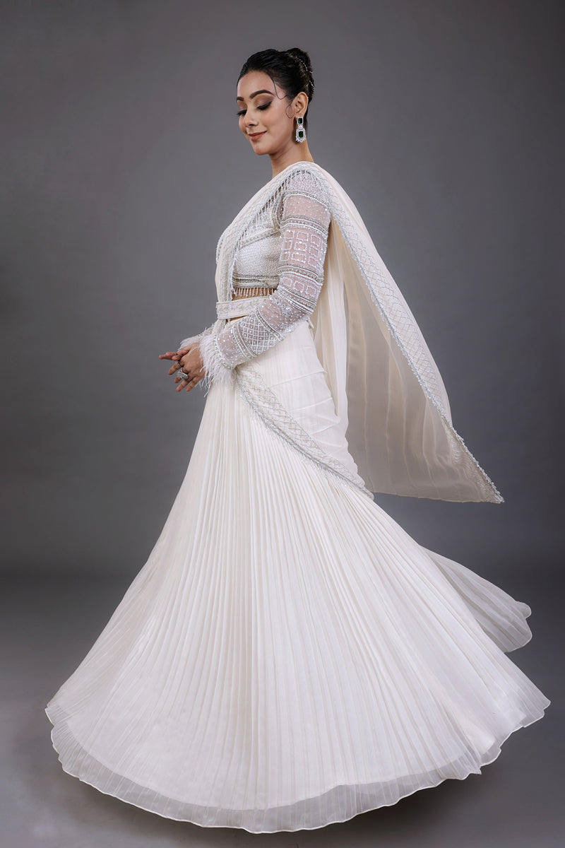 Pre Drape Pleated Skirt Handwork Set