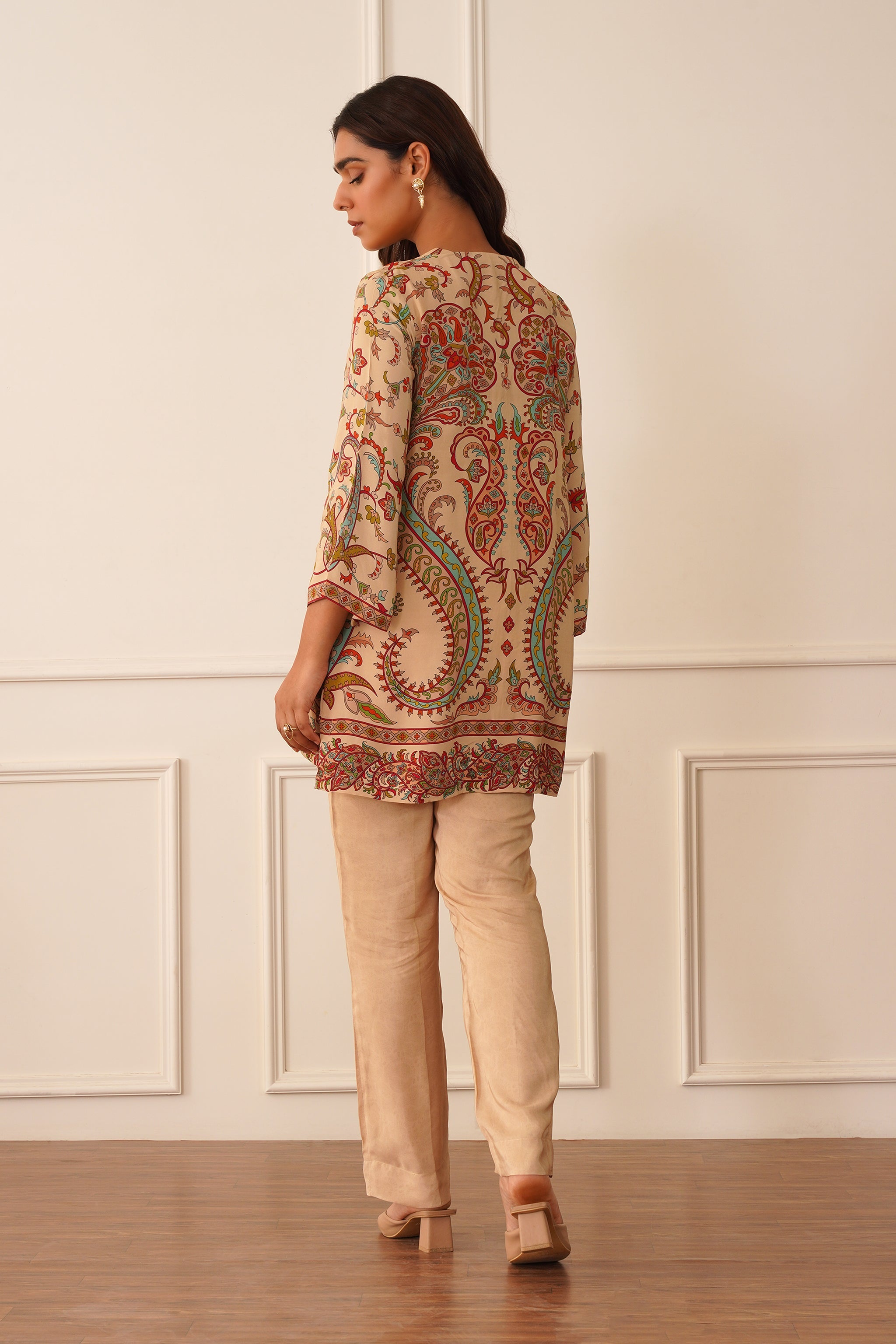 Beige Printed Crepe Set- Inchingindia