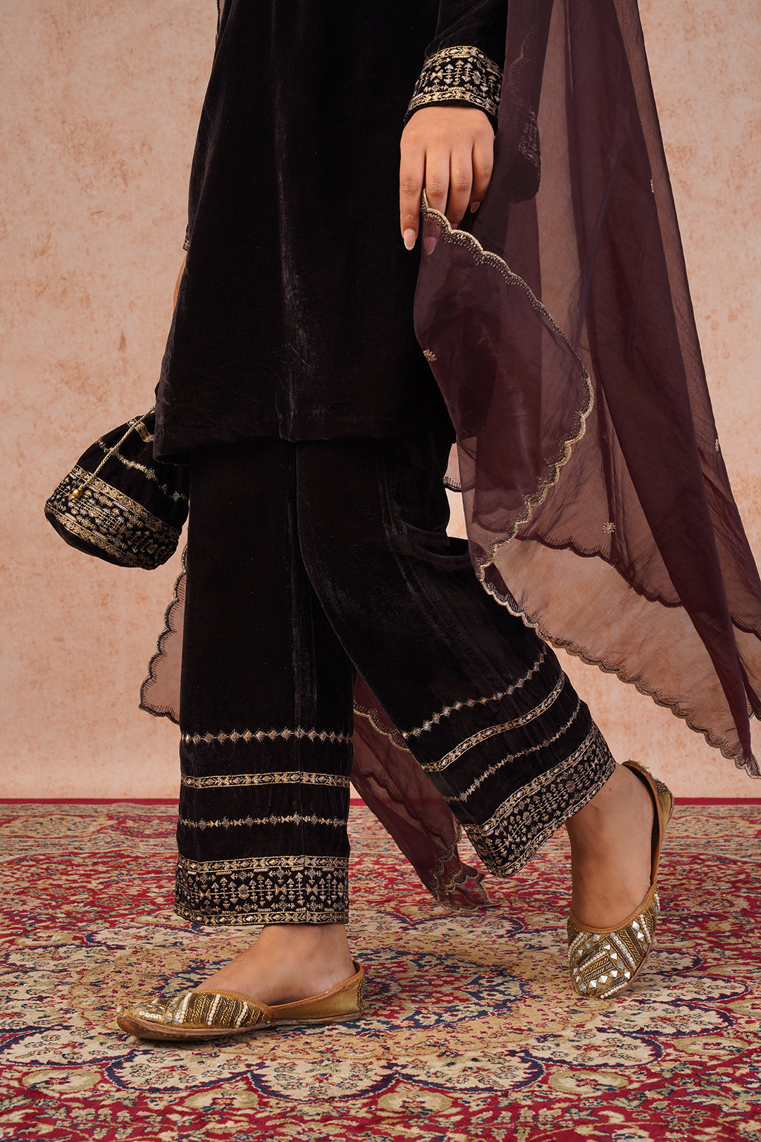  Regal Brown Velvet Suit Set With Dupatta