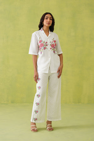 Ivory Blossom Cross Stitch Embroidered Top For Women-inching india