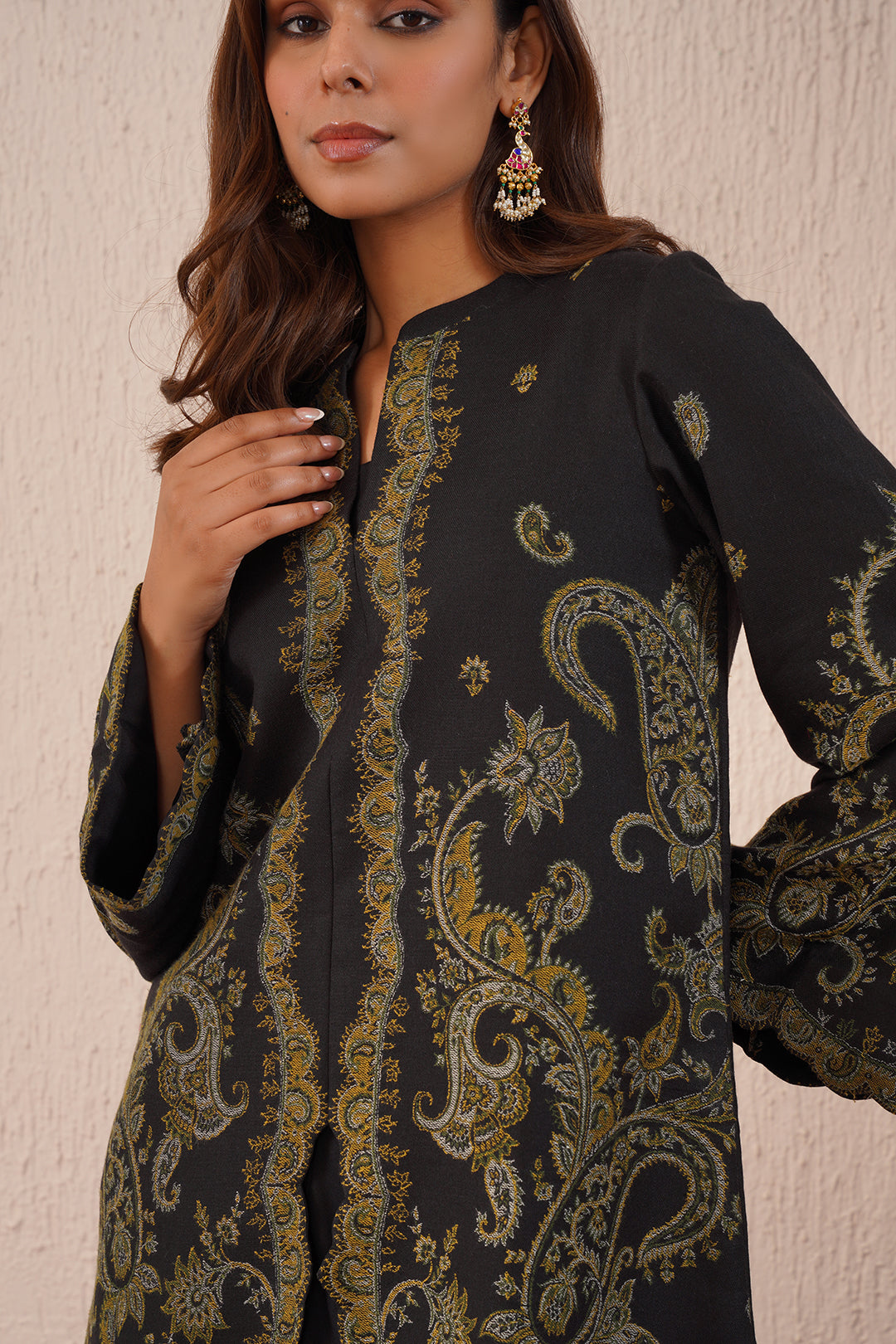Black Woven Dhoti Set- Inching India