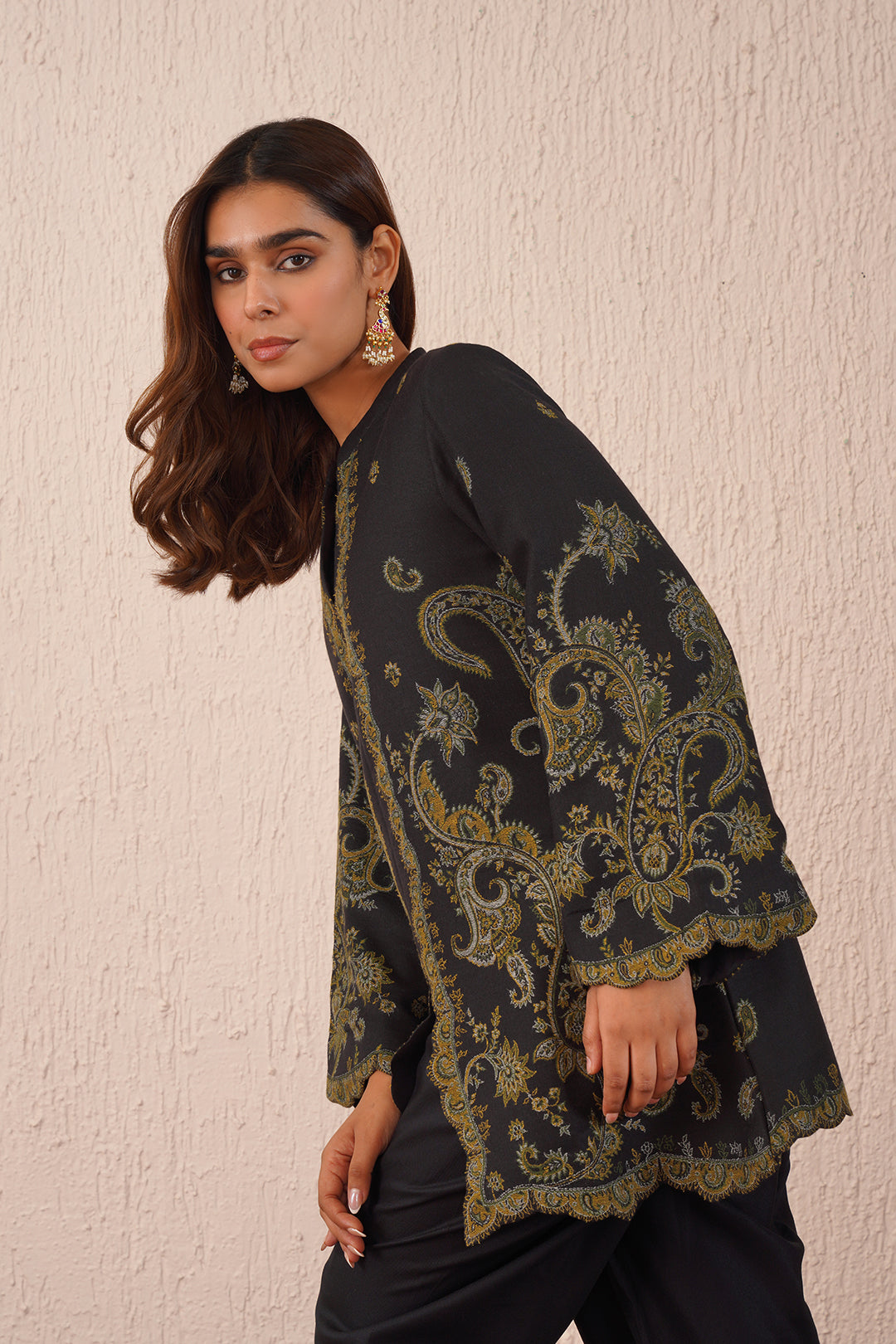 Black Woven Dhoti Set- Inching India
