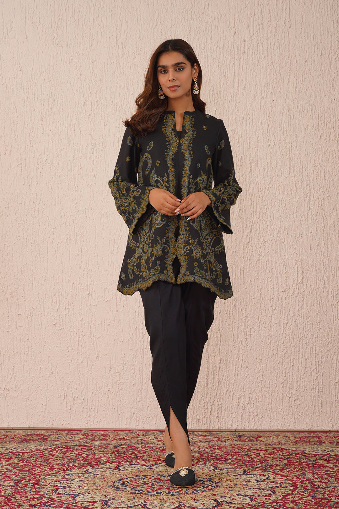 Black Woven Dhoti Set- Inching India