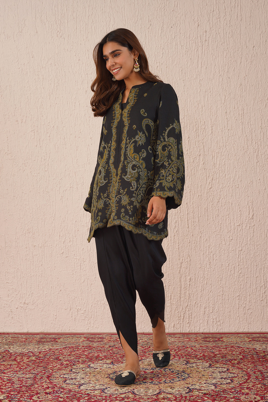 Black Woven Dhoti Set- Inching India