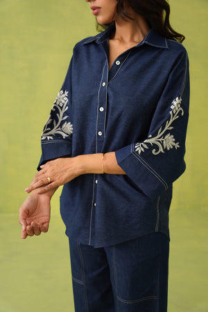 Noor Denim Embroidered Coord Set- Inching India