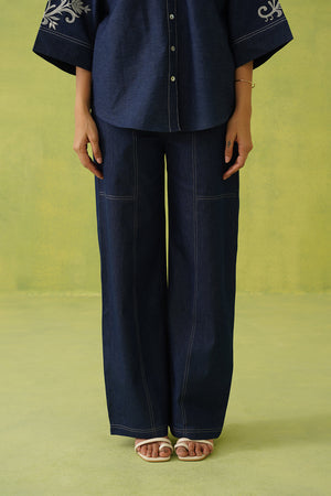 Noor Denim Embroidered Coord Set- Inching India