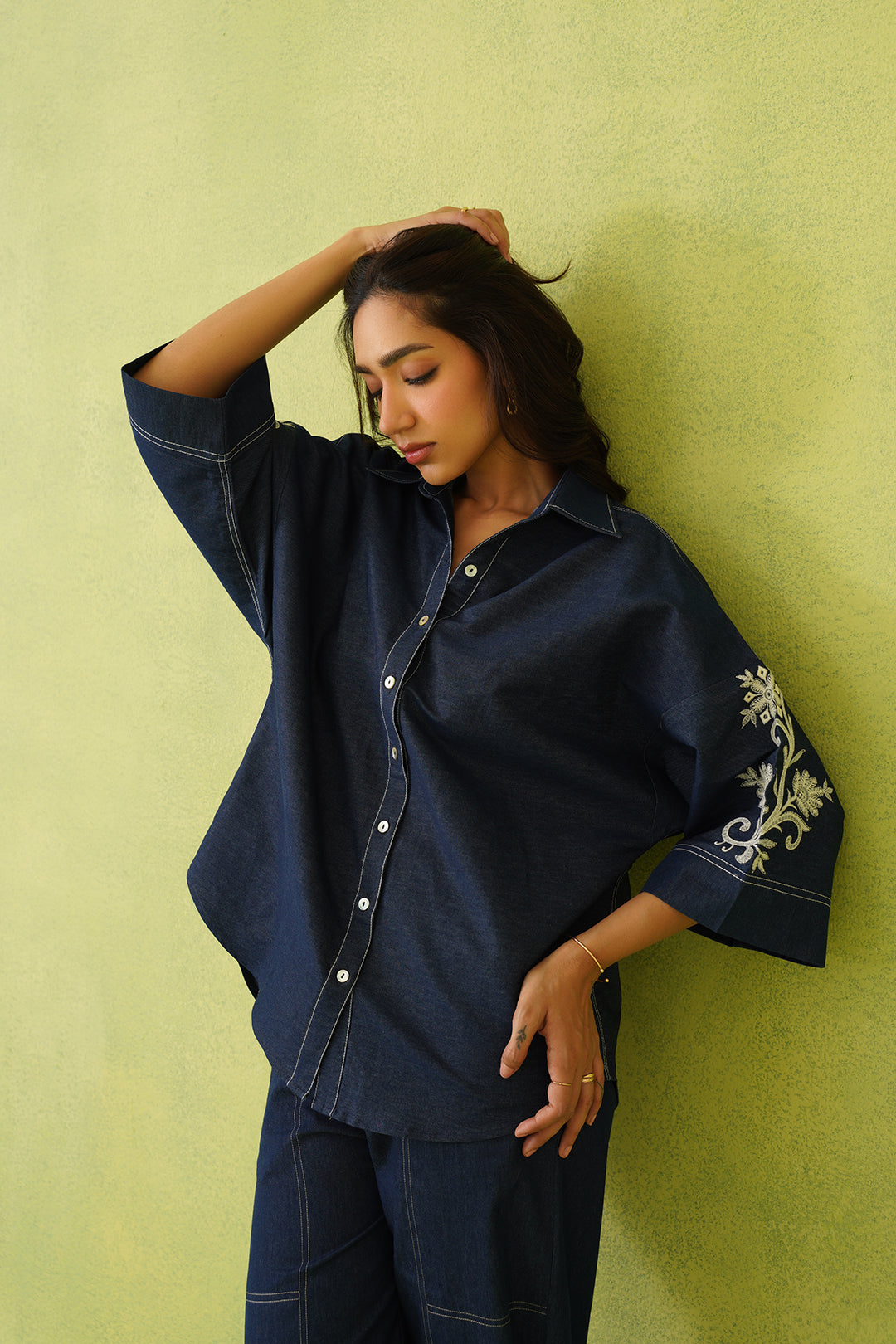 Noor Denim Embroidered Coord Set- Inching India