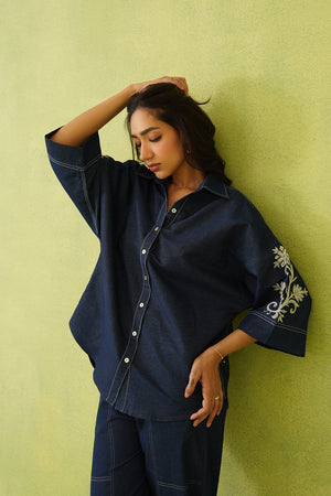 Noor Denim Embroidered Coord Set- Inching India