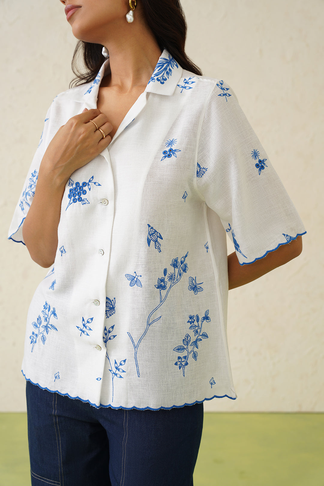 Noor Linen Embroidered linen Top For Women-inching india