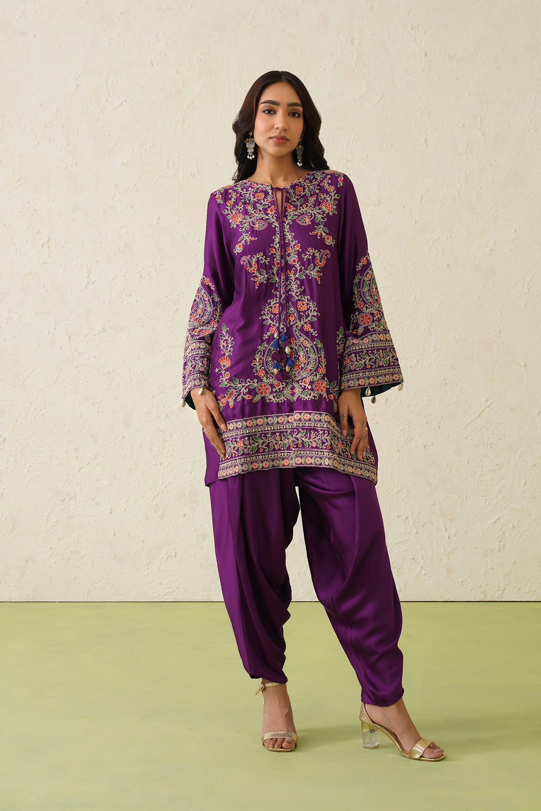 Noor Wine Embroidered Dhoti Set- Inchingindia