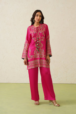 Beautiful Noor Hot Pink Fusion Embroidered Co-Ord Set-inching india