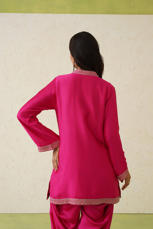 Hot Pink Paisley Embroidered Dhoti Set- Inching India