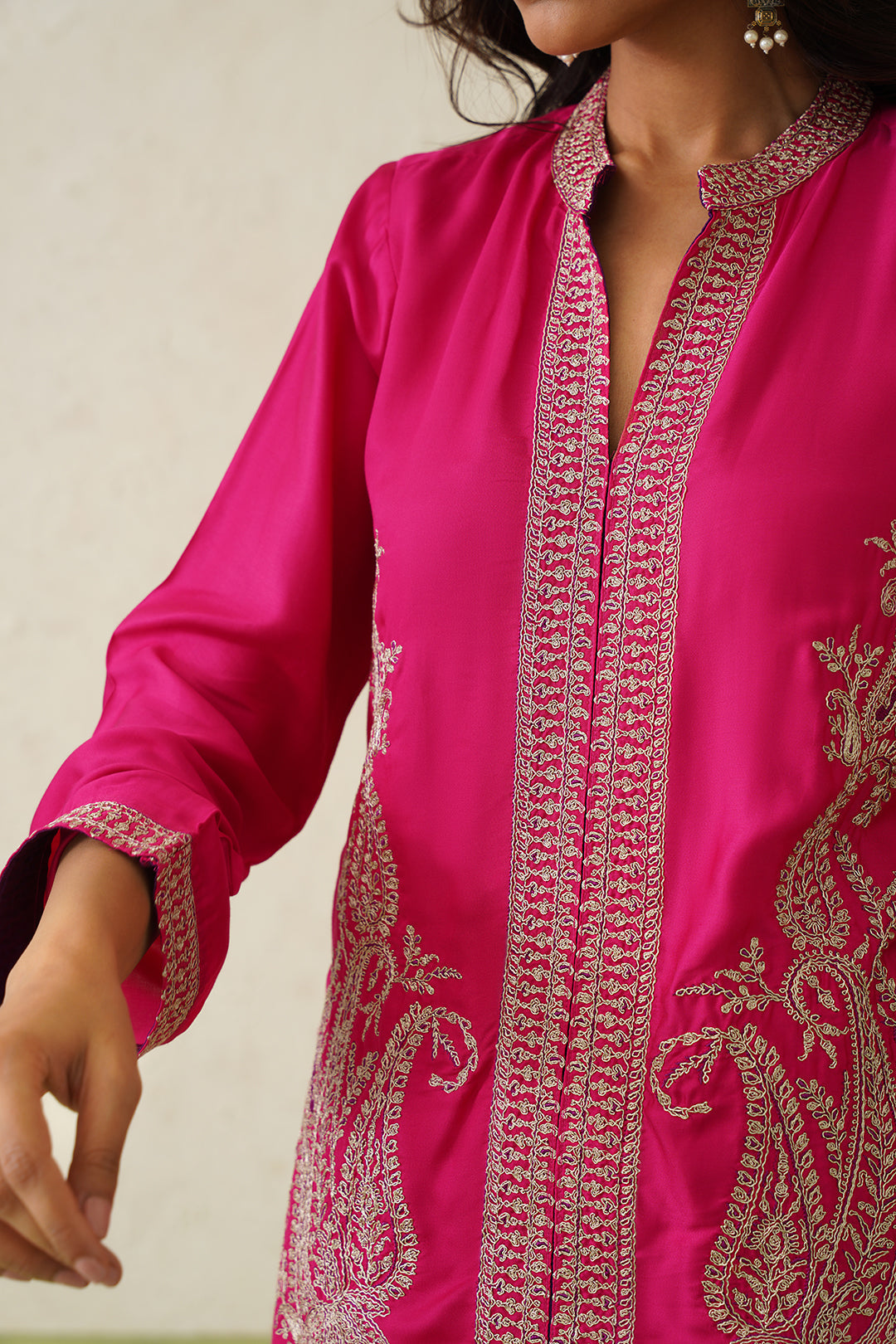 Hot Pink Paisley Embroidered Dhoti Set- Inching India