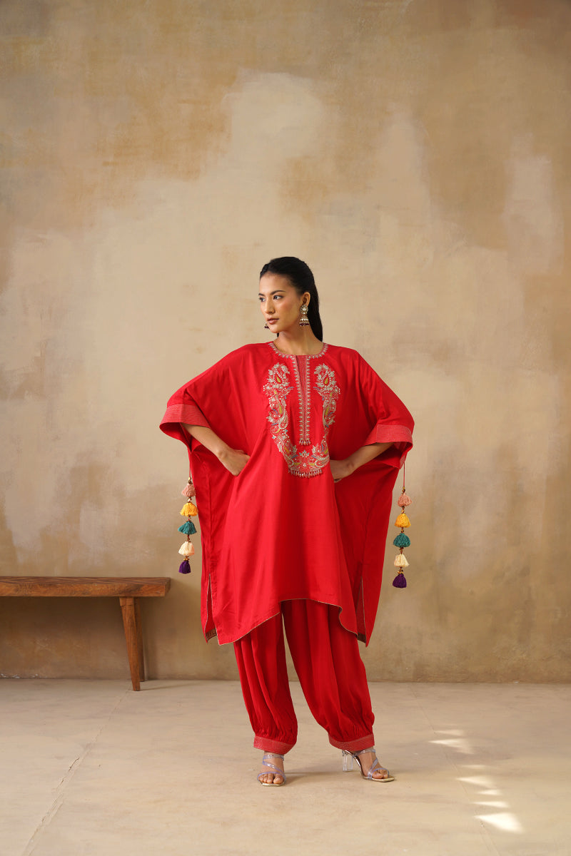 Noor Red Kaftan Suit Set