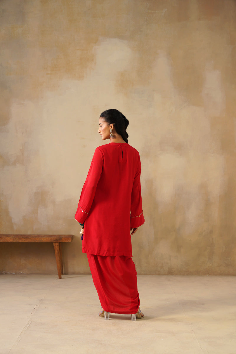 Noor Red Drape Skirt Set