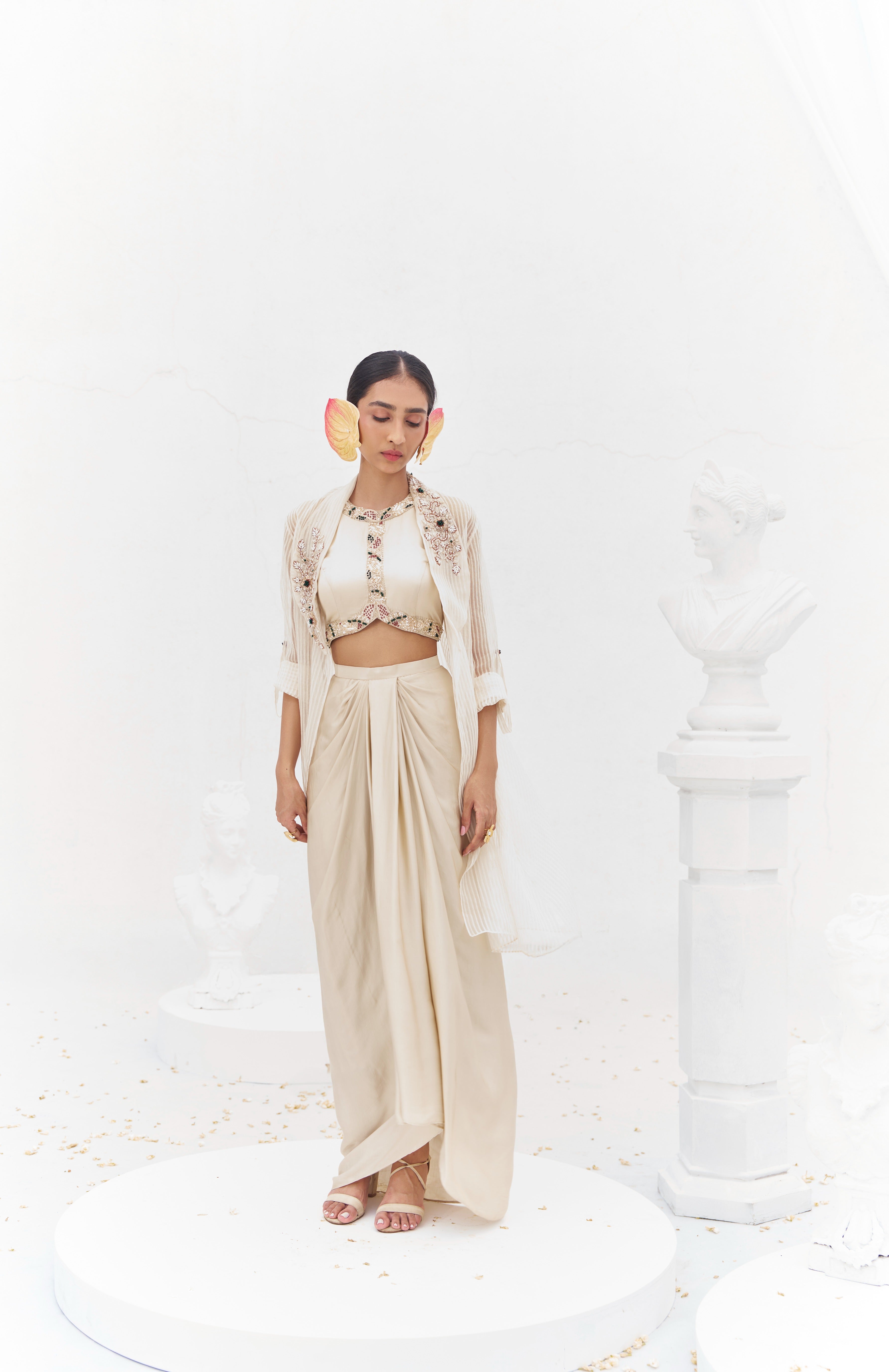 Haimavati Draped Skirt And Cape Set