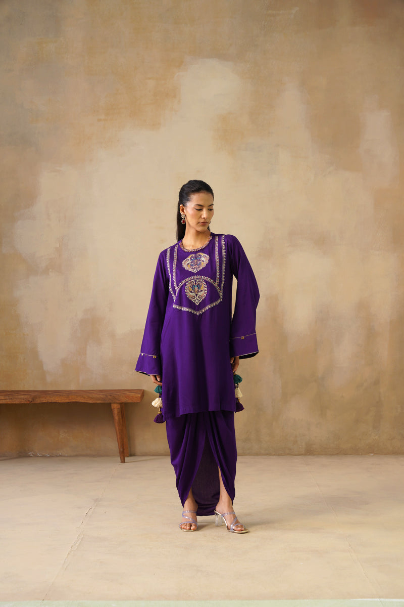 Noor Purple Drape Skirt Set