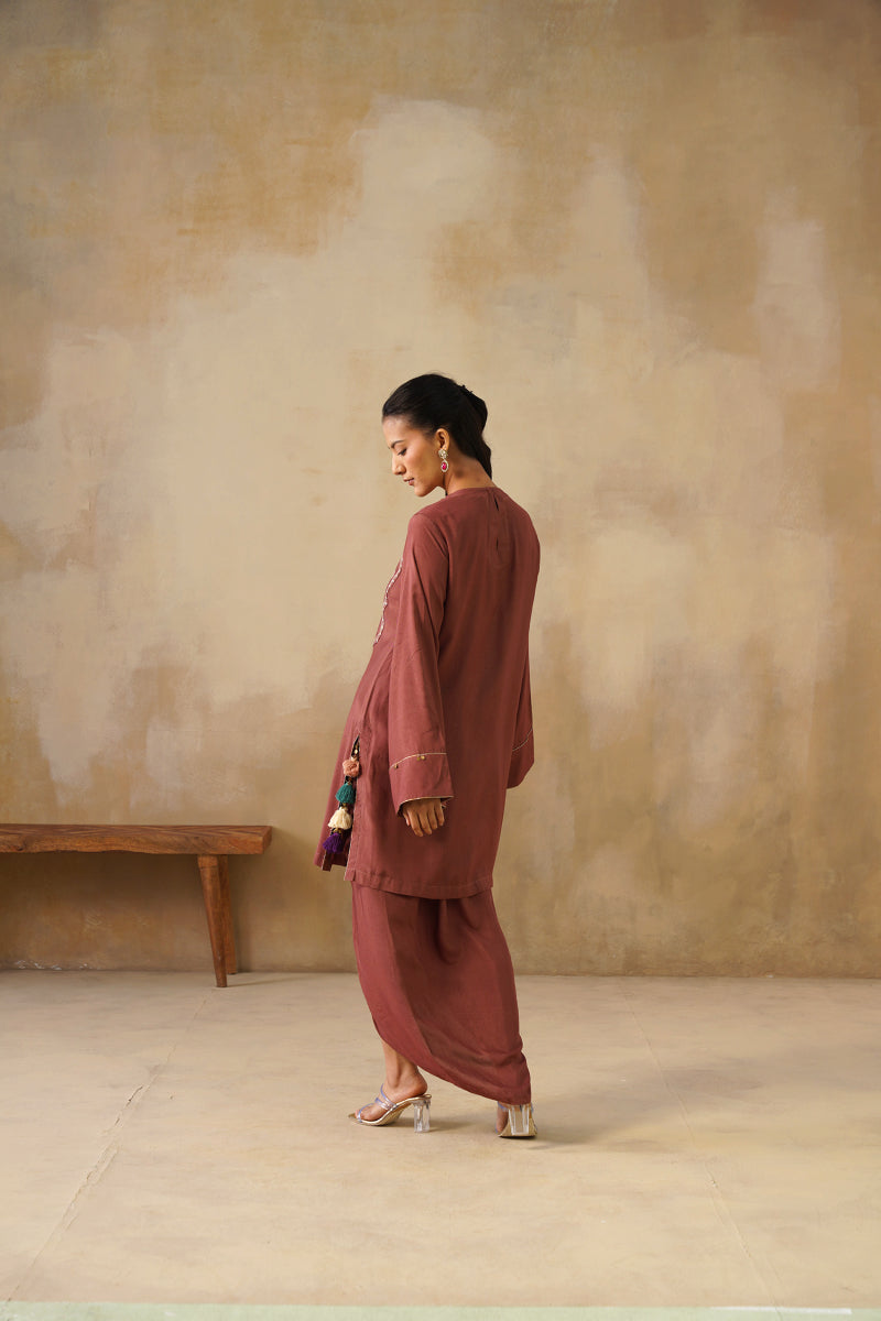 Noor Brown Drape Skirt Set