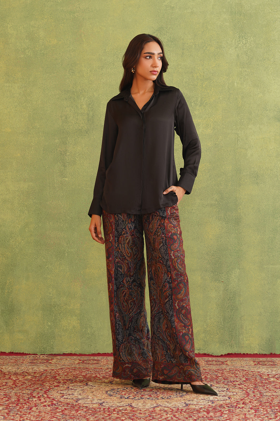 Black Top with Paisley Woven Pants-Inching India