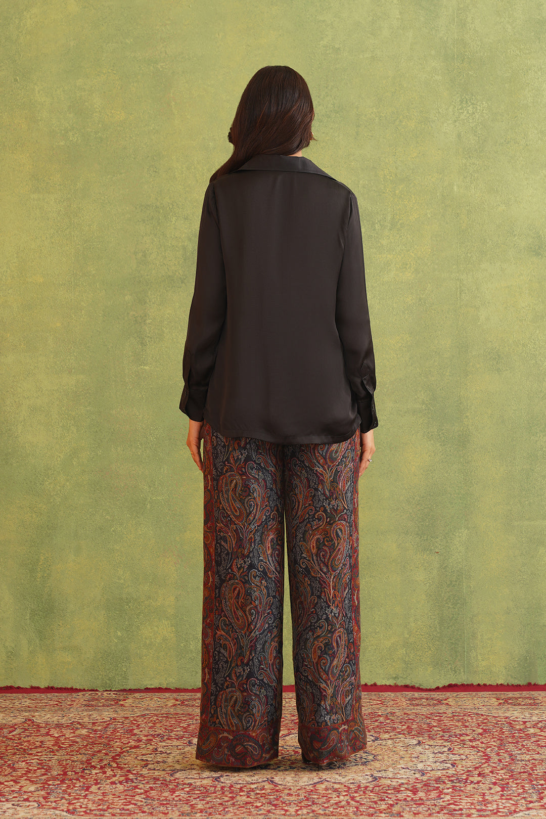 Black Top with Paisley Woven Pants-Inching India