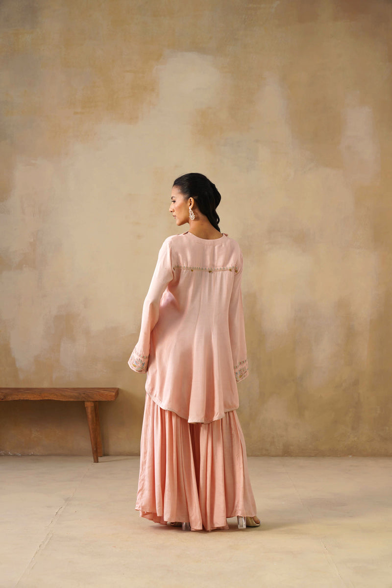 Noor Pink Coat Set With Garara