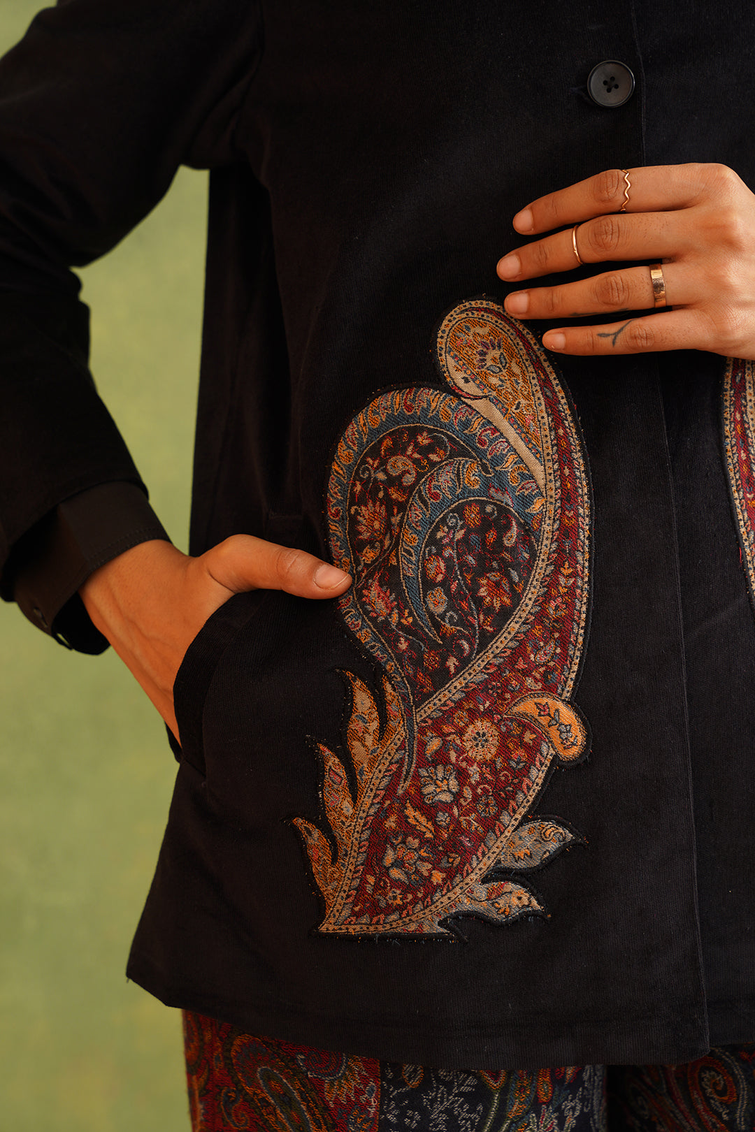 Beautiful Black Corduroy Patchwork Top For Women-Inching India 