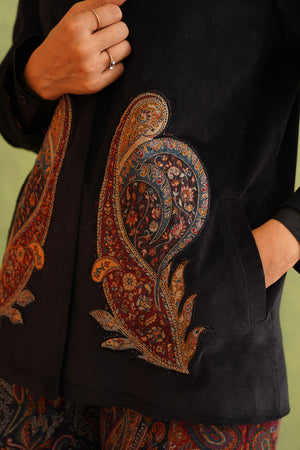 Beautiful Black Corduroy Patchwork Top For Women-Inching India 