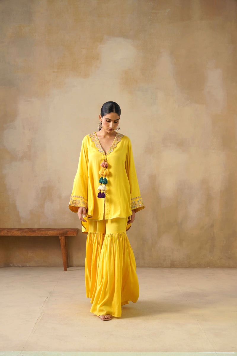 Noor Yellow Coat Set With Garara