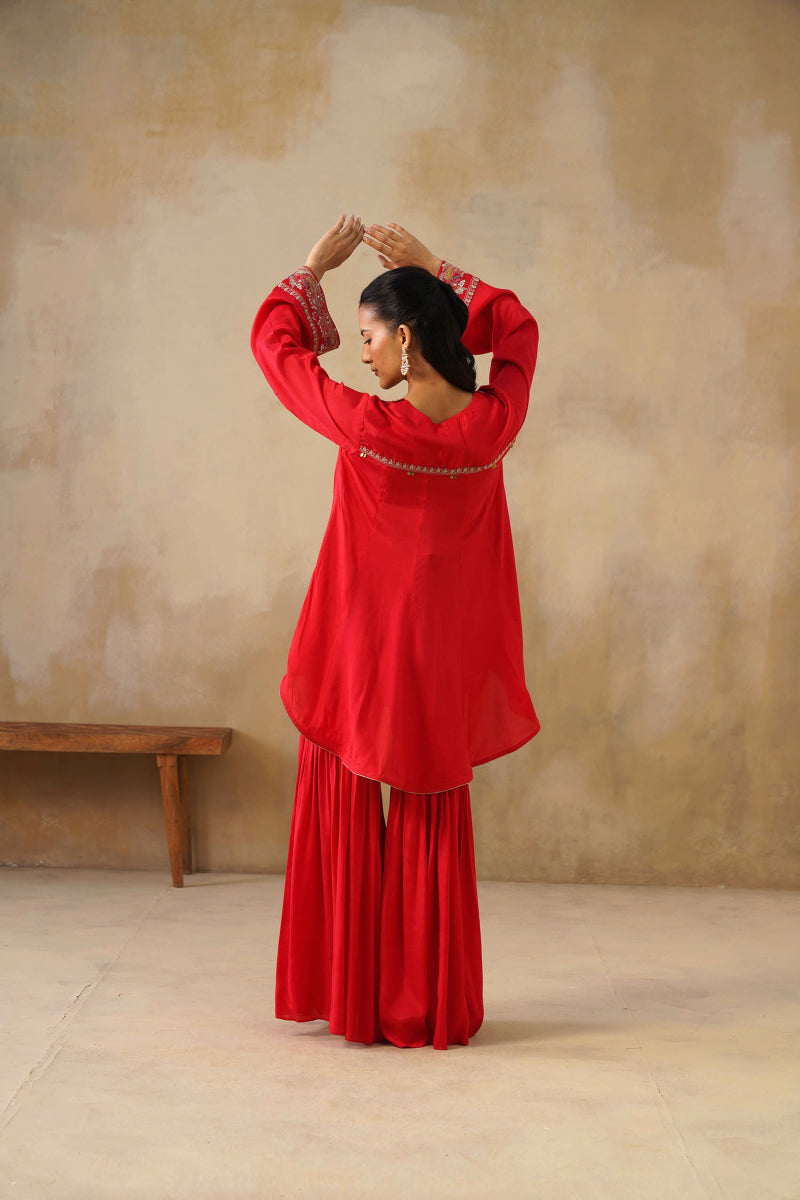 Noor Red Coat Set With Garara