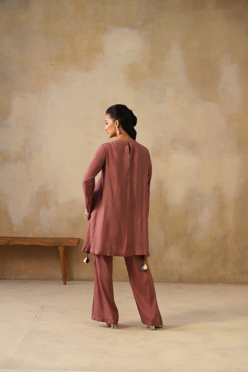 Noor Brown Drape Top Set