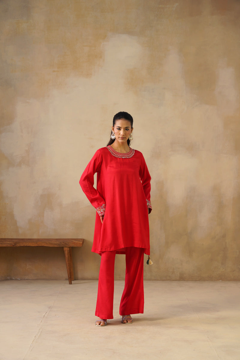 Noor Red Drape Top Set